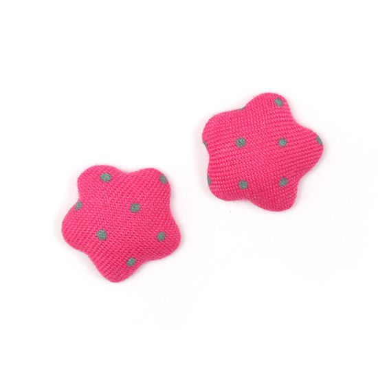 Camellia pink polka dots fabric covered star shape clip-on earrings