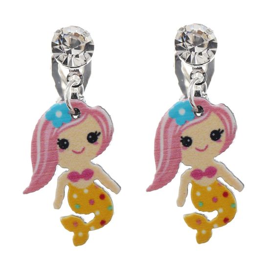 Yellow Spotty Mermaid Drop Clip On Earrings