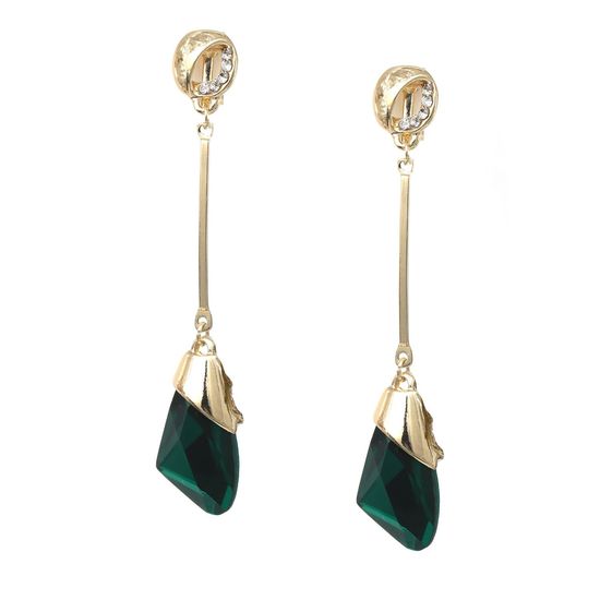 Green Butterfly Wing Crystal God-tone Drop Clip On Earrings