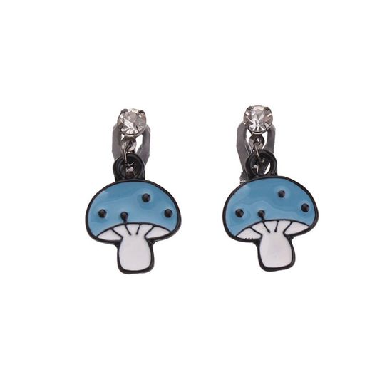 Blue Mushroom Drop Clip On Earrings