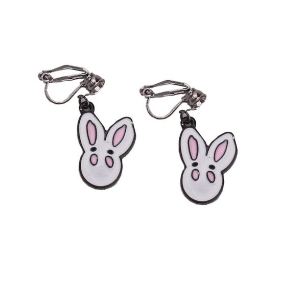 White Bunny Drop Clip On Earrings