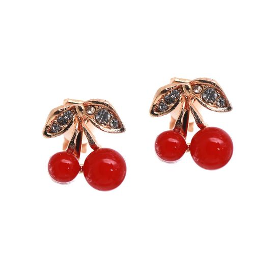 Red Cherries with Crystal Clip On Earrings