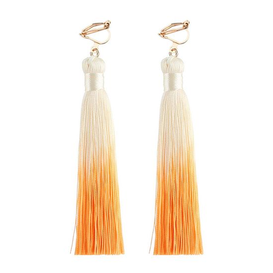 Orange Yellow Tow Tone Tassel Drop Clip On Earrings