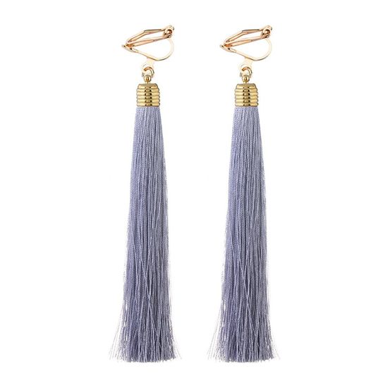 Grey Tassel Statement Clip On Earrings