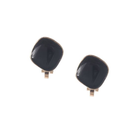 Black Enamel Diamond Shaped Clip On Earrings