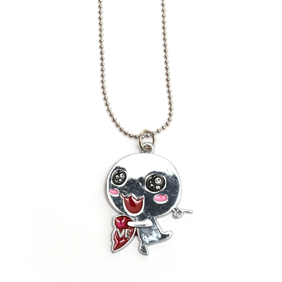 Broken heart silver tone cartoon pendant neckla