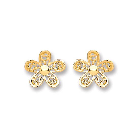 9ct Yellow Gold Flower Stud Earrings