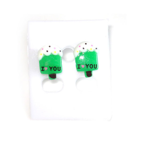 Green ice cream stud earrings