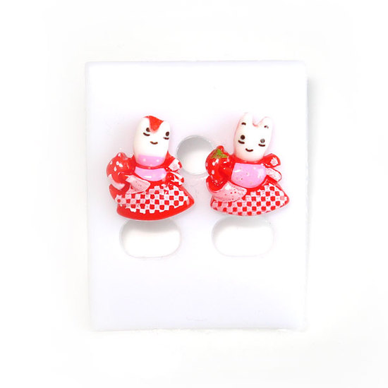 Bunny in red dress stud earrings (Size: approx.