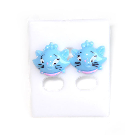 Blue cat stud earrings (Size: approx. 15 x 12 m