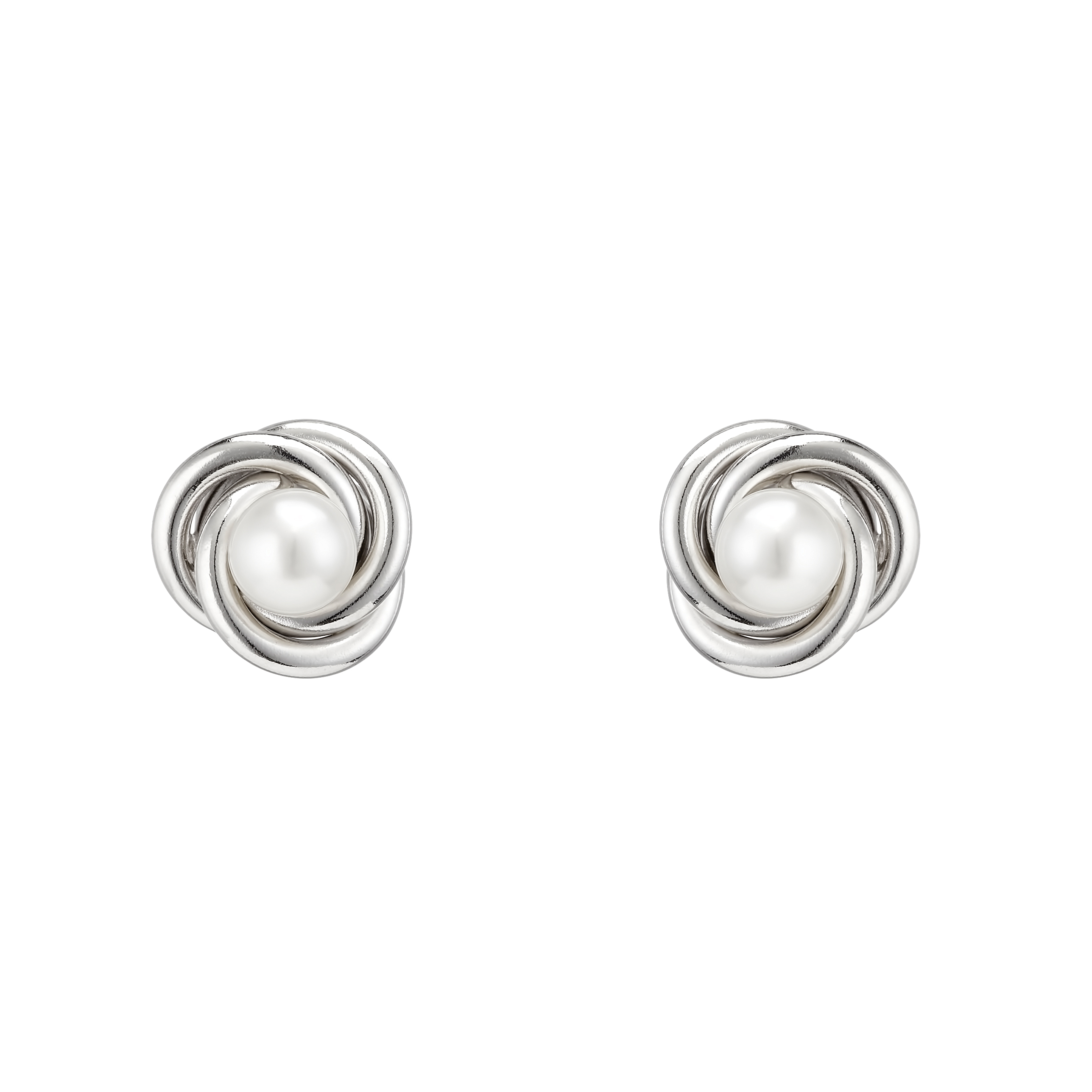 Kinder Ohrclips - Sterling Silver Knot with Pearl Stud Earrings