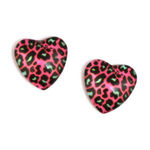 Fuchsia leopard print heart glass clip on earrings