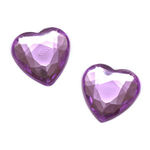 Medium orchid faceted acrylic rhinestone heart clip on earrings