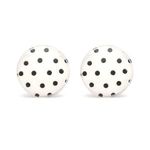 Black and White Polka Dot Glass Print Button Clip on Earrings