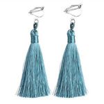 Autumn Green Tassel Drop Clip On Earrings