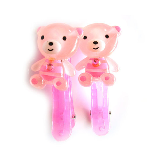 Rosa Haarklammern mit hellrosa Bären (1 Paar)