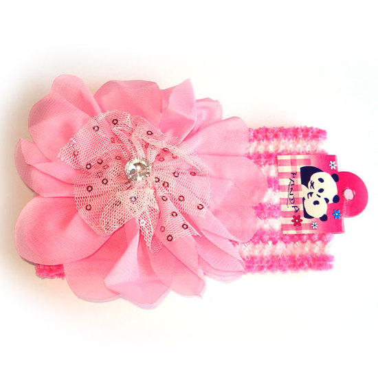 Rosa-weiß gestreiftes Haarband mit rosa Blume
