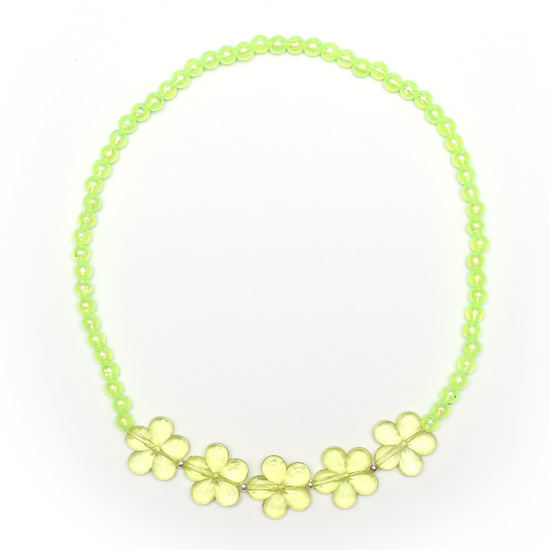 Gelb-grüne Kinderhalskette mit Perlen und Blumen aus Acryl
