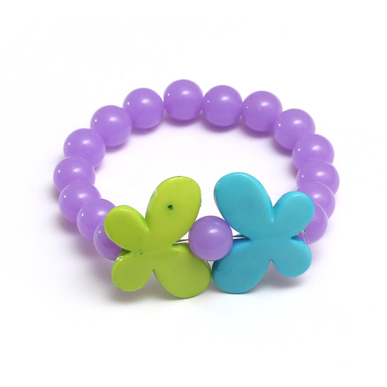Violette Perlen und grüner und türkiser Blume, elastisch
